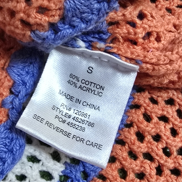 Hippie Rose | cropped open knit crocheted bell sleeve colorful boho sweater - Picture 15 of 16